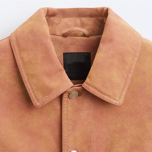 Men's Coated Suede <b>Jacket</b> with Stand Collar Embroidery Real Cowhide <b>Leather</b>-<b>Winter</b> Casual - Product Image 6