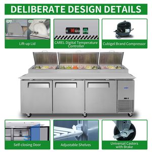 Orikool 93 Commercial <b>Kitchen</b> Refrigeration Equipment 30.8 Cu.Ft Built-in Refrigerator Pizza <b>Prep</b> <b>Table</b> Butcher Block Cutting - Product Image 4