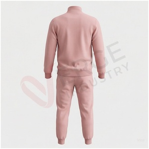 Ensemble de survêtement unisexe rose à manches longues, col montant, fermeture éclair sur le devant, couleur unie, respirant, coupe décontractée, pour l'automne - Product Image 2