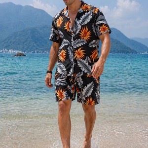 Men's Casual Summer Satin Shirt-Floral Pattern 300g Lightweight Breathable Anti-Pilling Quick Dry Eco-Friendly Short Sleeve - Product Image 1