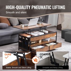 39.4 in Rectangle Lift Top <b>Coffee</b> Table with Power Strip USB and Extra Storage <b>Pockets</b> Pop up <b>Coffee</b> Table - Product Image 3