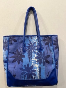 Sac fourre-tout en coton à imprimé floral bleu pour femme, grande capacité, plage, usage quotidien, ouverture supérieure, deux poignées - Product Image 1