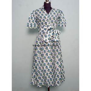 Nouvelle Robe d'été pour femme en coton pur, tissée naturellement, écologique, avec dentelle, imprimée à la main au motif floral indien, best-seller - Product Image 1