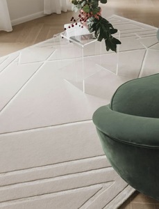 Luxury <b>Plush</b> Hand Tufted Geometric Rug Modern Ivory Wool Contemporary Abstract Handmade Designer Floor Rug - Product Image 2