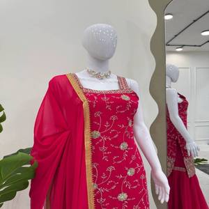 VASTRA COTTAGE Conjunto de Sharara y Dupatta para Mujer, con Lentejuelas Bordadas en Georgette, Completamente Cosido, Elegante para Fiestas - Product Image 4