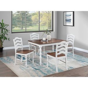 Set da Pranzo Bianco 5 Pezzi con Tavolo Effetto Legno Naturale e Sedie, Elegante Arredamento per Sala da Pranzo - Product Image 1