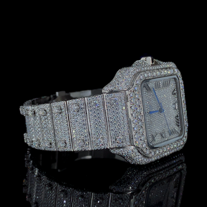 Reloj de Hombre con Diamante Moissanite VVS de la Mejor Calidad, Esfera Cuadrada, Acero Inoxidable, Chapado en Oro Blanco, Números Romanos, Estilo Deportivo y a la Moda - Product Image 2