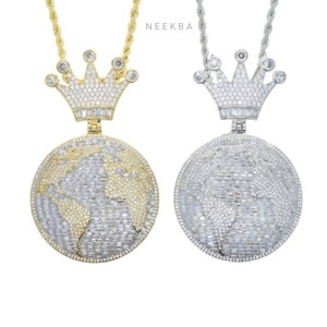 จี้พระราชาแห่งโลก - จี้เงินแท้ 925 ประดับเพชรโมอิสซาไนต์ทรงบาแกตต์, จี้ทรงโลกแบบมงกุฎ, จี้เพชรโมอิสซาไนต์ทรงกลมขนาดใหญ่ - Product Image 6
