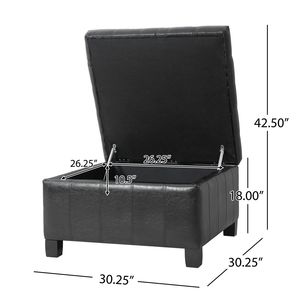 Pouf Contenitore Quadrato Nero in PU Trapuntato da 30,25 Pollici con Gambe in Legno di Gomma e Coperchio Sollevabile per Soggiorno e Camera da Letto - Product Image 3