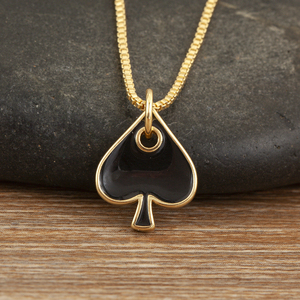 QIKU金メッキ銅ヒップホップペンダントネックレススペードハートクラブ女性と男性のためのパーソナライズされたリンクチェーン - Product Image 2