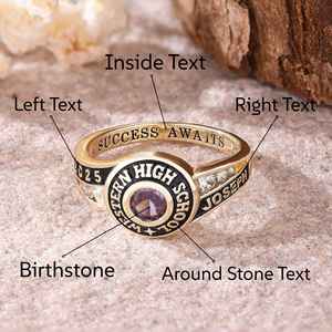 Anillo de Graduación Universitario Personalizado BOJ School Ring 064, Anillo de Colegio Secundario para Ella, con Piedra de Nacimiento, Plata 925, ¡Oferta! - Product Image 4