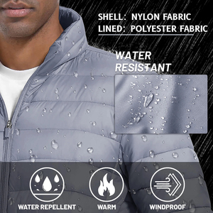 New Design Men Lightweight Puffer <b>Jacket</b> Stand Collar Water Resistant Windbreaker Full Zip <b>Warm</b> Outdoor Work Casual Winter Coat - Product Image 4
