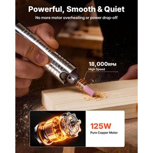 Smerigliatrice Elettrica a Albero Flessibile da 125W 18000RPM con 112 Accessori Utensili Rotanti e Controllo a Pedale, Strumento per Intaglio Sospeso e Accessori - Product Image 2