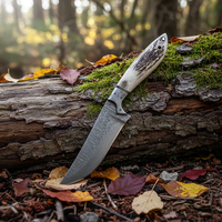 Couteau Bowie Viking artisanal en acier Damas, pointe tombante, qualité industrielle, 10 pouces |   Poignée en corne avec cuir durable OEM