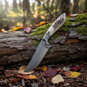 Handmade Damascus Steel Viking Art Bowie <b>Knife</b> Industrial Grade 10IN | Horn Handle Includes Durable Leather Sheath <b>Safe</b> - Product Image 1