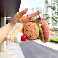 Porte-clés en peluche 3D en forme de sandwich, hamburger, gâteau, lapin de poche, dessin animé, simulation de dessert, alimentaire, rembourré en coton