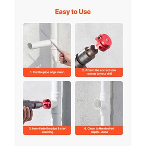 5-Piece PVC Pipe <b>Reamer</b> Kit Compatible 1 1/4" 1 1/2" 2" 3" 4" Standard Fittings 1/2" Drill Includes Socket Saver PVC Fitting - Product Image 6