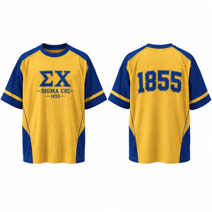 เสื้อยืดแขนสั้นไซส์ใหญ่ Sigma Chi 1855 สไตล์ Preppy สำหรับผู้ชาย คอกลม ผ้าคอตตอนเจอร์ซีย์ แต่งขอบตัดสี - Product Image 4