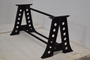 Industrial Mango <b>Wood</b> Dining <b>Table</b> with Perforated Metal Trestle Base Modern Loft Style Furniture Farmhouse Home Hotel Villa - Product Image 2