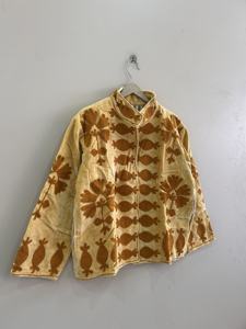 <b>Velvet</b> Blouson <b>Jacket</b> Mandarin Collar Floral Print Three Quarter Sleeve Autumn Wear <b>Women's</b> Quilted Polyester Wadding - Product Image 2