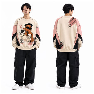 Bulk Supply Khaki Vintage DTG Graphic Print Oversized Hooded Sweatshirts 340G Thick Cotton Blend Men Fashion Hoodies - Product Image 5