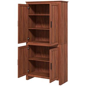 Dispensa da Cucina Autoportante Marrone da 64 Pollici con 4 Ante e 3 Ripiani Regolabili - Product Image 1