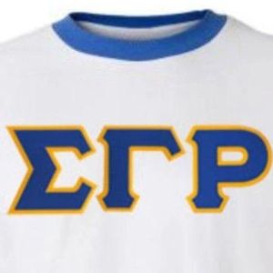 Custom Sigma Gamma Rho Lettered Ringer <b>Shirt</b> <b>White</b> <b>Women</b> Greek Sorority <b>Short</b> <b>Sleeve</b> Crew Neck Contrast Trim Casual Cotton - Product Image 6