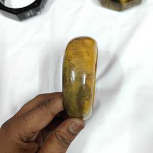 Vintage Agate Cuff Bracelet Natural Stone Jewelry Unisex Fashion <b>Bangle</b> Brown Yellow Patterned Design - Product Image 3