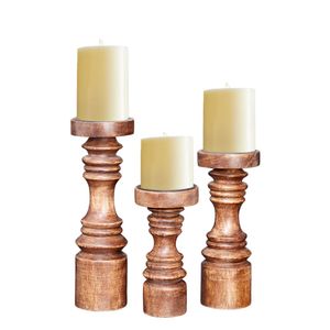 Handcrafted Mango Wood Candle Pillar Candle Holder <b>Set</b> Rustic Farmhouse Wooden Candle Stand for Wedding Table Decor 3-Piece <b>Set</b> - Product Image 6