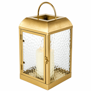 Nordic Hexagonal Glass Lantern with Handle Vintage Brass Geometric Candle Holder for Wedding Centerpiece and Patio Decor - Product Image 6