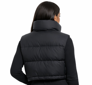 Chaleco Corto Acolchado Negro de Moda para Mujer, con Logotipo Personalizado, Cuello Alto, Sin Mangas, Chaqueta de Invierno Acolchada, Chaleco de Burbujas para Mujer - Product Image 3
