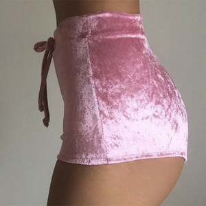 Shorts de gymnastique en velours rose pour filles, shorts décontractés en coton pour femmes, coupe ajustée, tissu velours, vêtements basiques pour femmes - Product Image 5