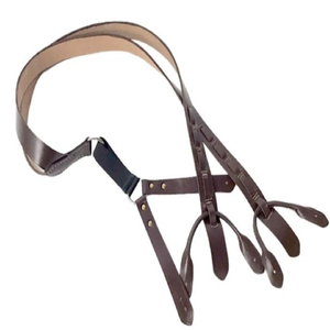 Brown Leather Strap Suspenders Adjustable Bib Holder Classic Garment American Reproduction Leather <b>Braces</b> Suspenders - Product Image 5