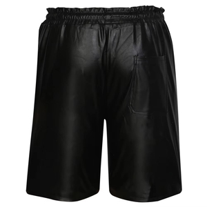 Nouveaux shorts en similicuir tendance streetwear, logo personnalisé, taille à cordon, couleur noire, shorts décontractés pour hommes - Product Image 3