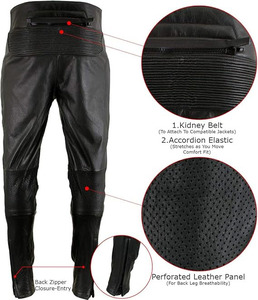 Pantalones de Carreras Samroz Sports para Hombre, de Cuero Vacuno Negro Premium, Manga Larga, con Protección de Rodilla con Armadura CE, para Todas las Temporadas - Product Image 3