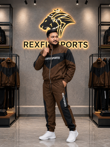 REXFIT SPORTS 2026 Ensemble de survêtement personnalisé pour homme en nylon marron, veste et short, fermeture éclair intégrale, léger, deux pièces, vêtements de sport, streetwear - Product Image 4