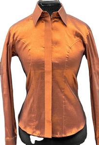 Chemise de spectacle western Cowgirl faite à la main sur tissu taffetas extensible cuivre - Product Image 3