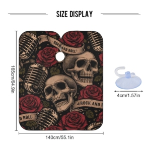 Capa de Peluquería Desechable con Diseño de Calaveras y Rosas de Rock and Roll, Resistente al Agua, con Goma y PVC, y Diseño de Micrófono - Product Image 3