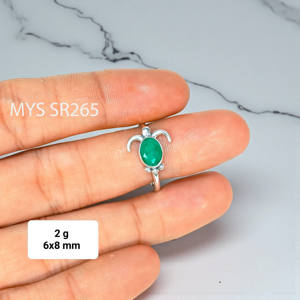 Magnifique bague tortue en pierre précieuse émeraude en argent massif 925 - Fournitures de bijoux en gros - Product Image 1