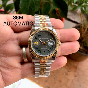 Montre automatique de luxe bicolore de haute qualité 36 mm avec cadran Wimbledon Perpetual, lunette cannelée, acier, mouvement mécanique, verre saphir - Product Image 2