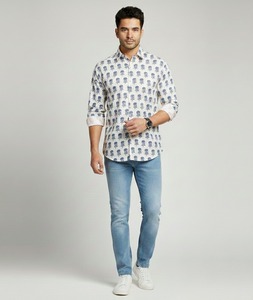 Chemise d'été pour homme 100 % coton, imprimée à la main, à rayures batik, col rabattu, manches courtes, écologique et respirante - Product Image 5