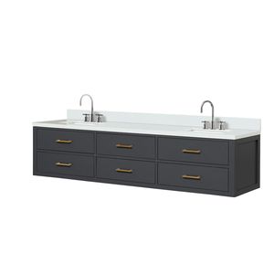 80 pollici. W X 22 In. D vanità da bagno doppia nera con piano in marmo coltivato e rubinetto per piccoli bagni - Product Image 4