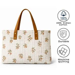 Bolsos de Mano de Lona Acolchada con Estampado Boho, Hechos a Mano por Artesanos de Jaipur, Ecológicos, con Asas de Cuero, Ideales para Viajar, Duraderos - Product Image 4