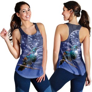 Camiseta sin mangas para mujer con apliques florales de pájaro azul, cuello redondo, transpirable, de poliéster tejido, estilo casual, longitud regular, sublimación - Product Image 1