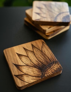 Sunflower Laser Engraved Solid Wood Coaster Handcrafted Heat Resistant Drink Mat <b>Table</b> <b>Protector</b> Coffee Tea Cup Holder Home Deco - Product Image 2