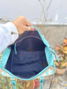 Hand Tooled Carving Leather Tote <b>Bag</b> Gypsy Boho New Arrival Checker Pattern Western Stylish Turquoise <b>Colour</b> Multi Uses <b>Bags</b> - Product Image 6