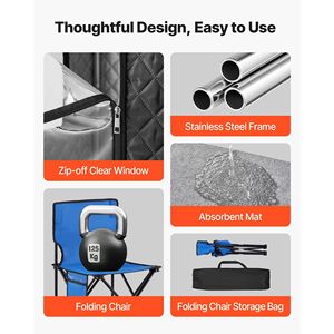 Tenda Sauna a Vapore Portatile per Casa, per 1 Persona, Versione Migliorata con Vaporizzatore e 1 Sedia Pieghevole, Telecomando Incluso - Product Image 6