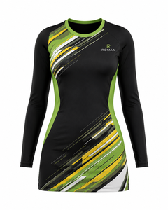 Vestido de Netball Personalizado en Negro, Verde, Amarillo y Blanco para Mujer, Uniforme de Equipo de Manga Larga, Ropa Deportiva de Secado Rápido y Alto Rendimiento - Product Image 1