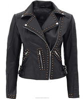 Clous à cône doré Noir Or Mode Chic Clouté Design Audacieux Tendance Cuir Véritable Vestes pour Femmes