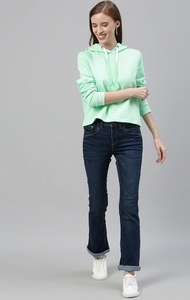 Sweat-shirt à capuche vert menthe pour femme, manches longues, décontracté, en coton tricoté, couleur unie, respirant, pour l'automne - Product Image 4